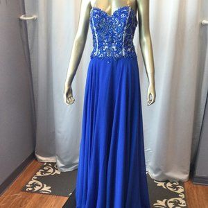 Strapless royal blue corset back chiffon skirt formal/prom/semi formal gown